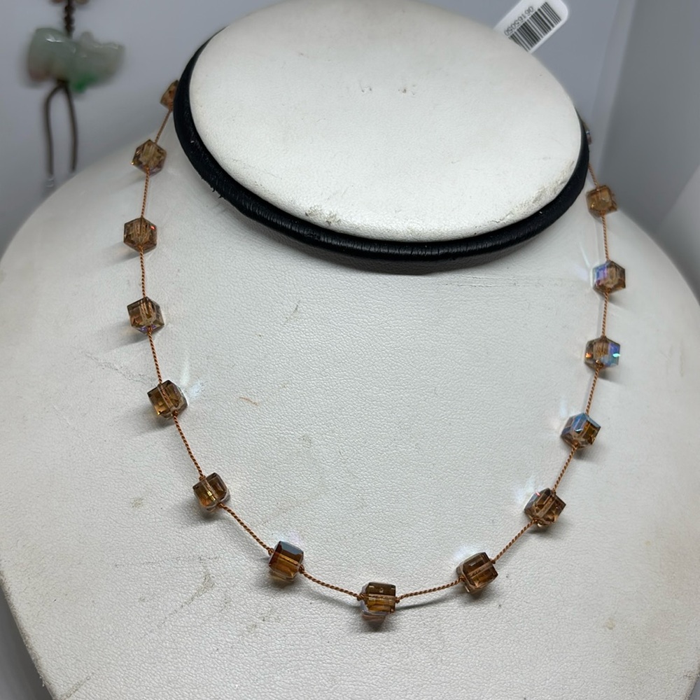 6mm Swarovski 5601 Cube crystal tin cup necklace. Light Colorado topaz AB